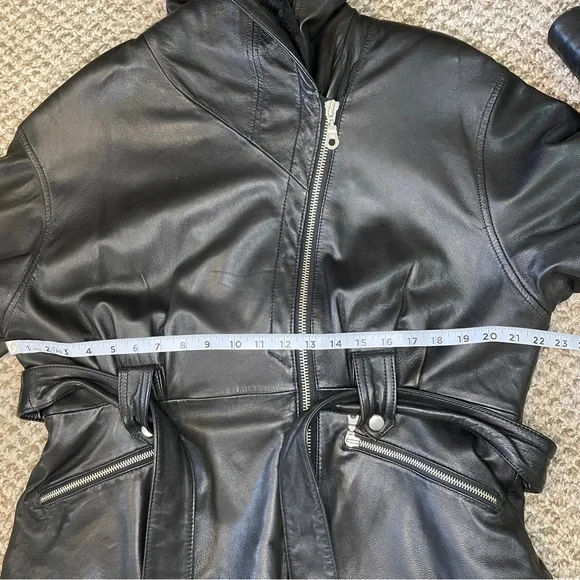 Wilsons Leather Hooded Belted Biker Jacket with Thinsulate Thermal Insulation - Picture 8 of 16